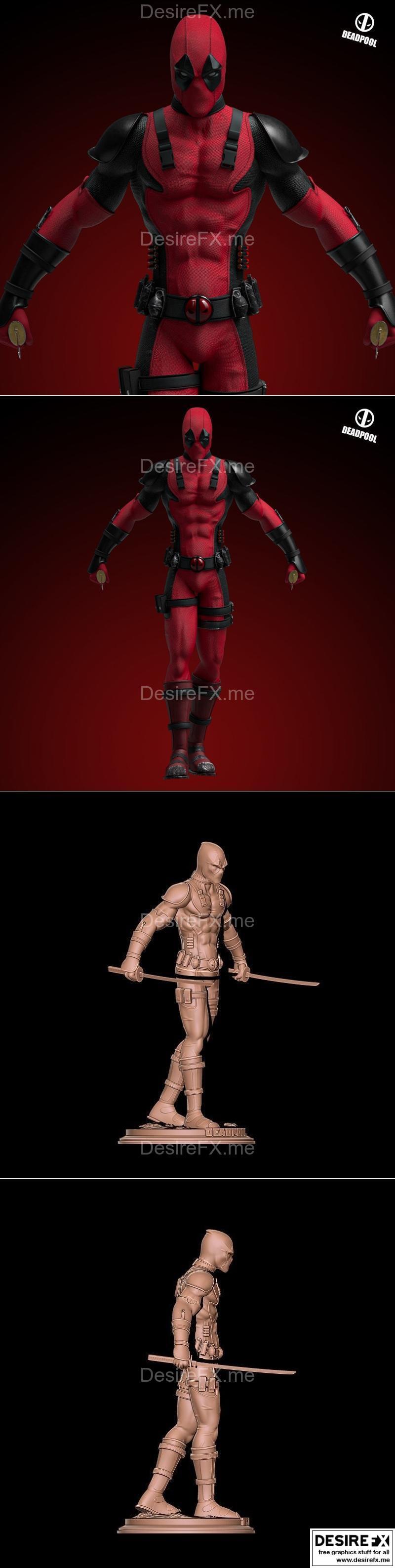 死侍3D打印雕像模型|Fanart Deadpool Statue – 3D Print Model STL