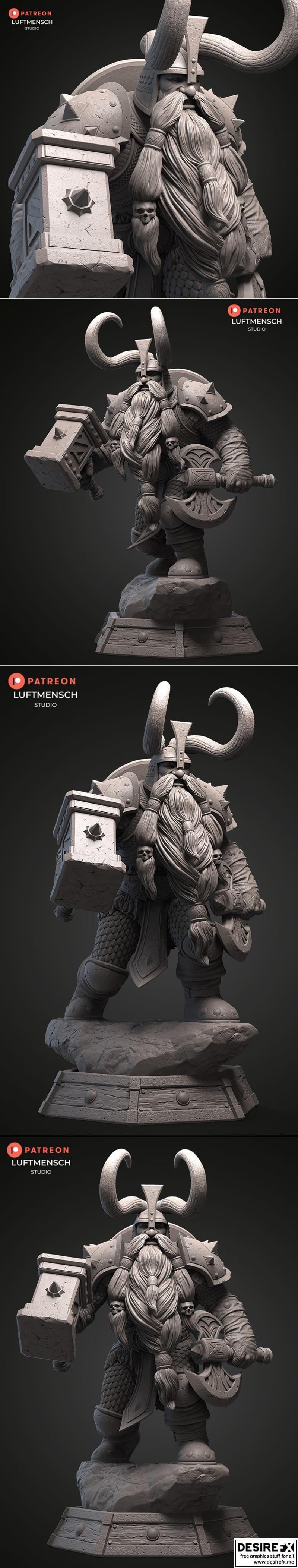 LuftMensch工作室出品：暮刃之魂·布罗恩·博尔德 3D打印模型|LuftMensch Studio – Muradin Bronzebeard – 3D Print Model STL