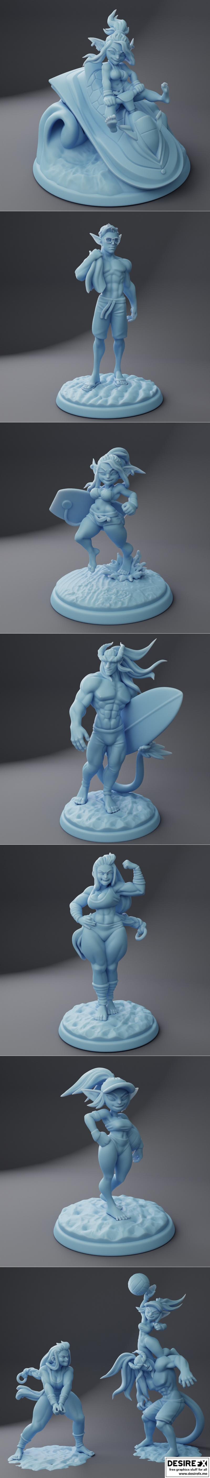 双女神迷你模型——海滩主题 3D打印模型|Twin Goddess Miniatures – Beach Week 2 August 2023 – 3D Print Model STL