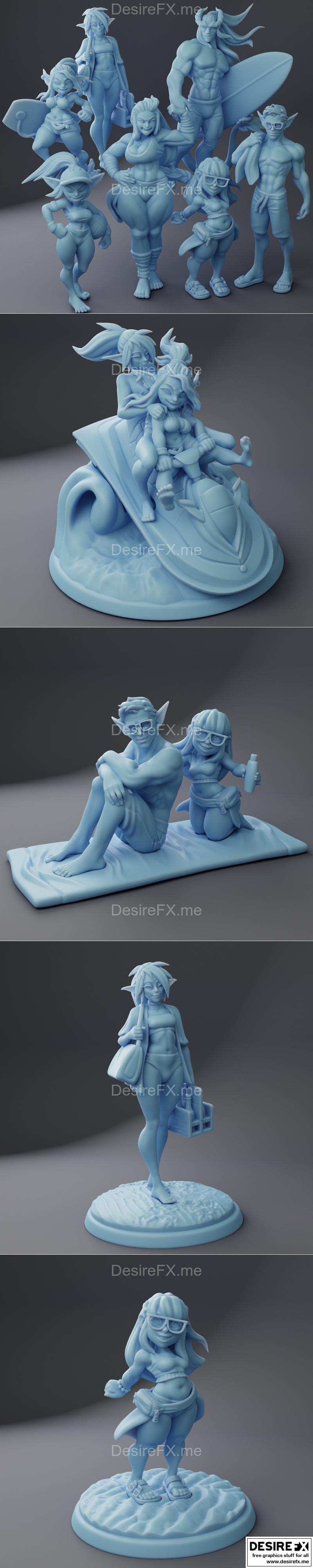 双女神迷你模型——海滩主题 3D打印模型|Twin Goddess Miniatures – Beach Week 2 August 2023 – 3D Print Model STL