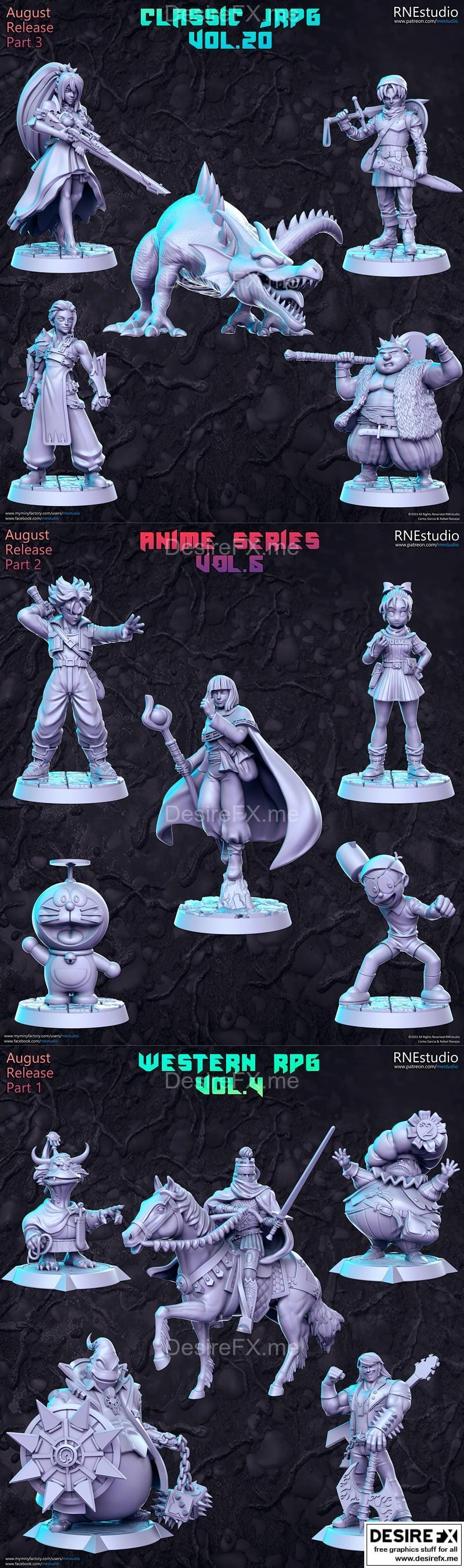 RNE工作室2023年8月发布：动漫游戏角色3D打印模型STL文件|RNE Studio August 2023 – 3D Print Model STL