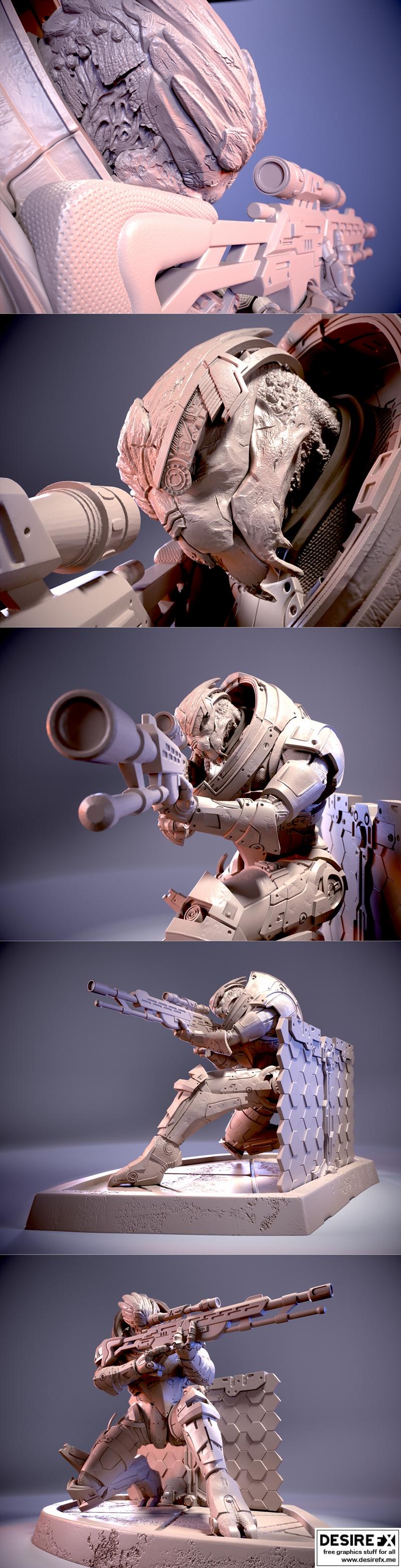 光环粉丝艺术 - 加勒斯·瓦卡里安 - 3D打印模型|Mass Effect Fanart – Garrus Vakarian – 3D Print Model STL