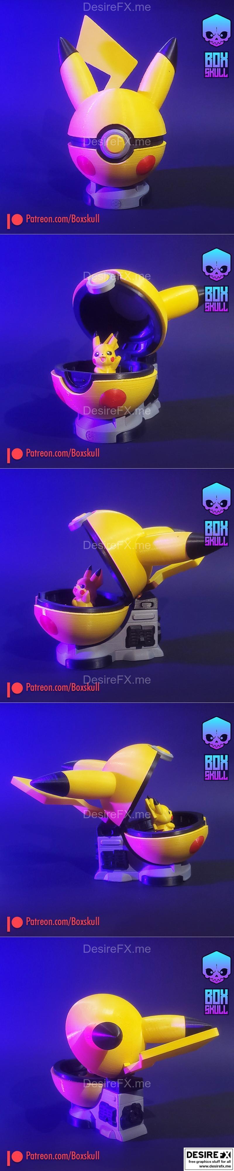 宝可梦3D打印模型：皮卡丘收藏盒|Pokeball Pikachu – Pokemon Holder Box – 3D Print Model STL