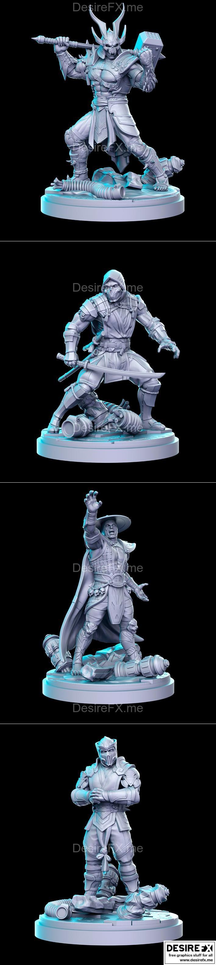 Mortal Kombat 三款角色3D打印模型：蝎子、肖恩·卡恩、亚伯拉罕·苏尔佐|Mortal Kombat Pack Scorpion Shao Kahn Subzero Raiden – 3D Print Model STL