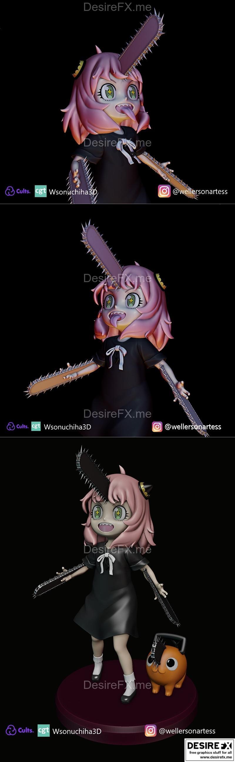 Anyaforg和波奇塔——3D打印模型 STL|Anya Forger and Pochita – 3D Print Model STL