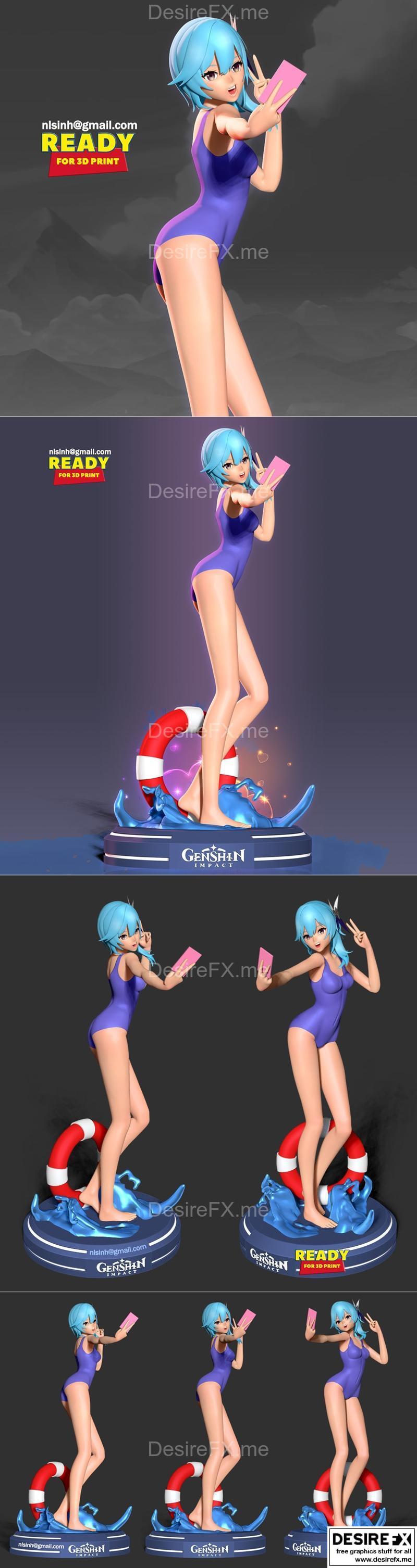 原神角色素颜出镜3D打印模型|Eula in swimsuit – Genshin Impact Fanart – 3D Print Model STL