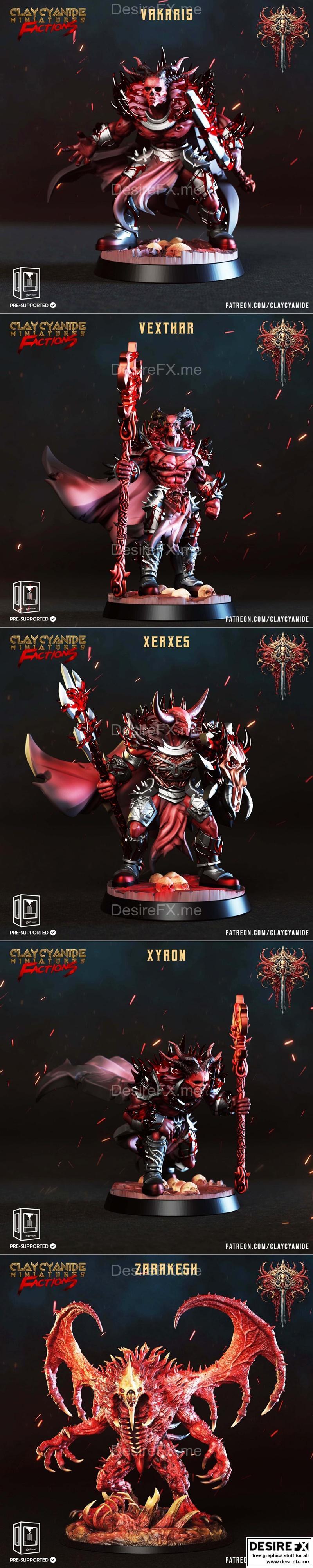 克莱因紫晶迷你模型：vakaris、vexthar、xerxes、xyron、zarakesh 3D打印雕塑|Clay Cyanide Miniatures – Vakaris, Vexthar, Xerxes, Xyron, Zarakesh – 3D Print Model STL