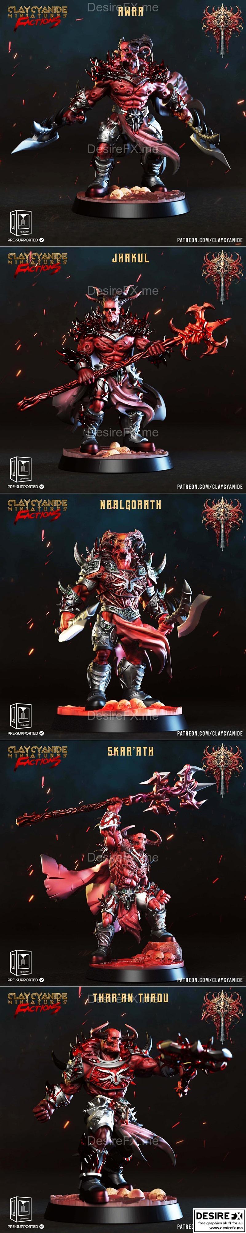 克莱因蓝迷你模型：Awra、Jhakul、Naalgorath、Thar’an Tadu、Skar’ath 3D打印雕塑|Clay Cyanide Miniatures – Awra, Jhakul, Naalgorath, Thar’an Tadu, Skar’ath – 3D Print Model STL