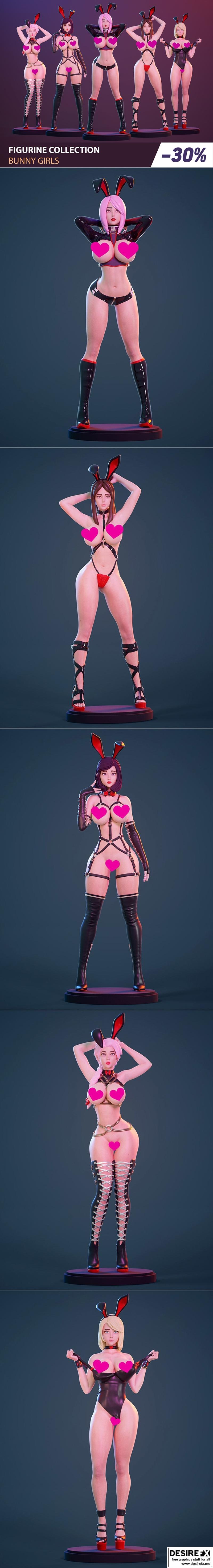 兔子女孩收藏套装 - 5件3D打印模型 STL文件|Figurine collection – Bunny girls – 5 pieces – 3D Print Model STL
