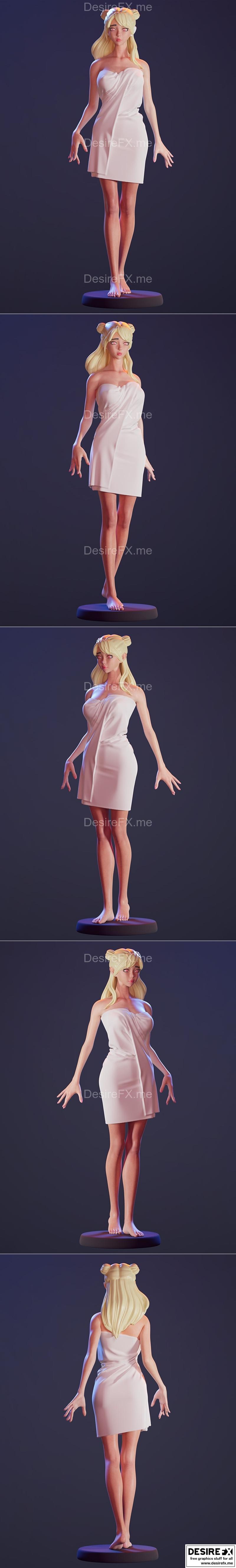 毛巾中的可爱女孩——3D打印模型|Cute girl in a towel – 3D Print Model STL