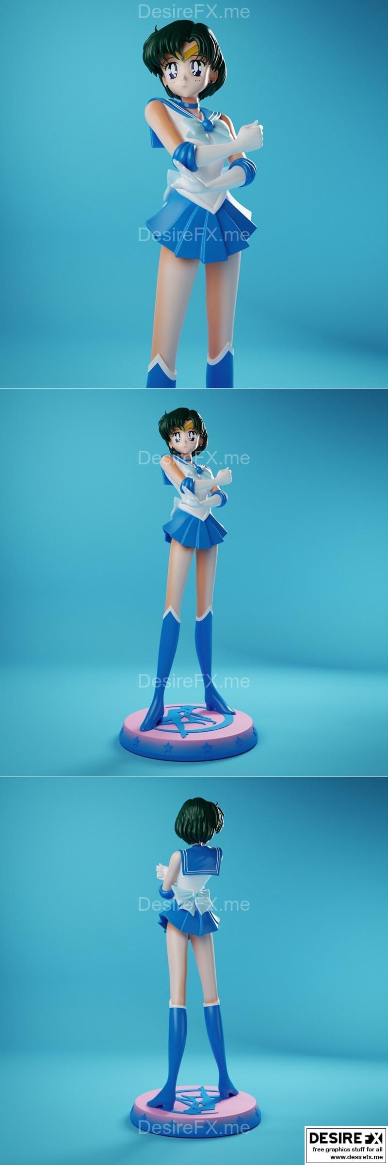 蓝色喷雾 - 水手冥王星 3D打印模型|Blue Spray – Sailor Mercury presupported – 3D Print Model STL