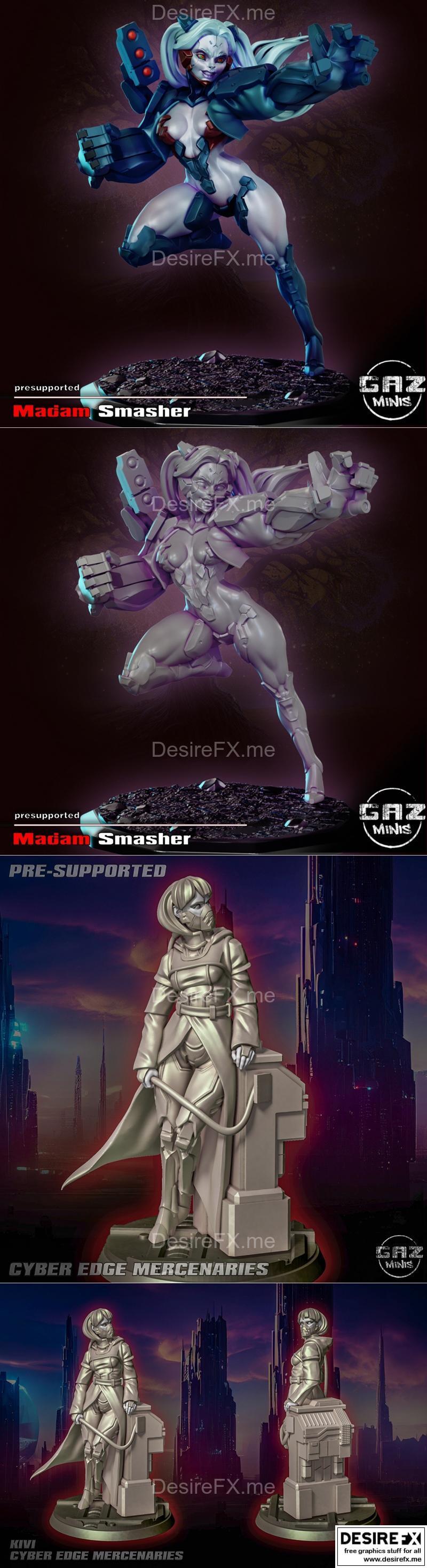 Madam Smasher与Kivi——赛博边缘佣兵3D打印模型|Madam Smasher and Kivi – Cyber Edge Mercenary – 3D Print Model STL