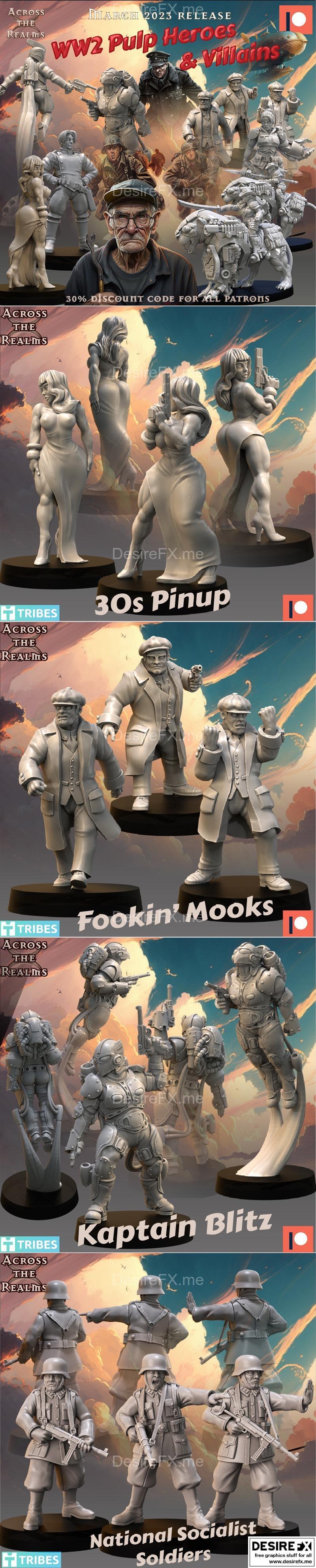 二战脉动英雄与反派——3D打印模型集|Across the Realms – WW2 Pulp Heroes and Villains March 2023 – 3D Print Model STL