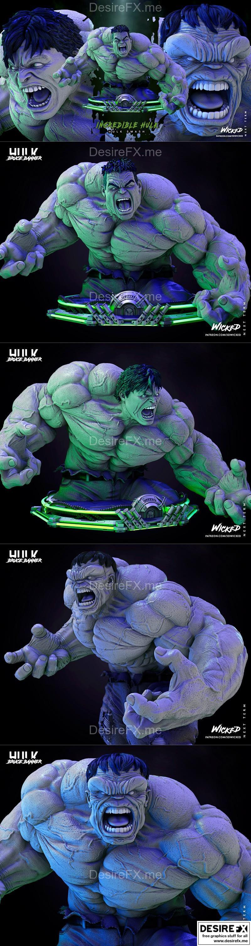 WICKED - 巨人头像 - 3D打印模型|WICKED – Hulk Bust – 3D Print Model STL