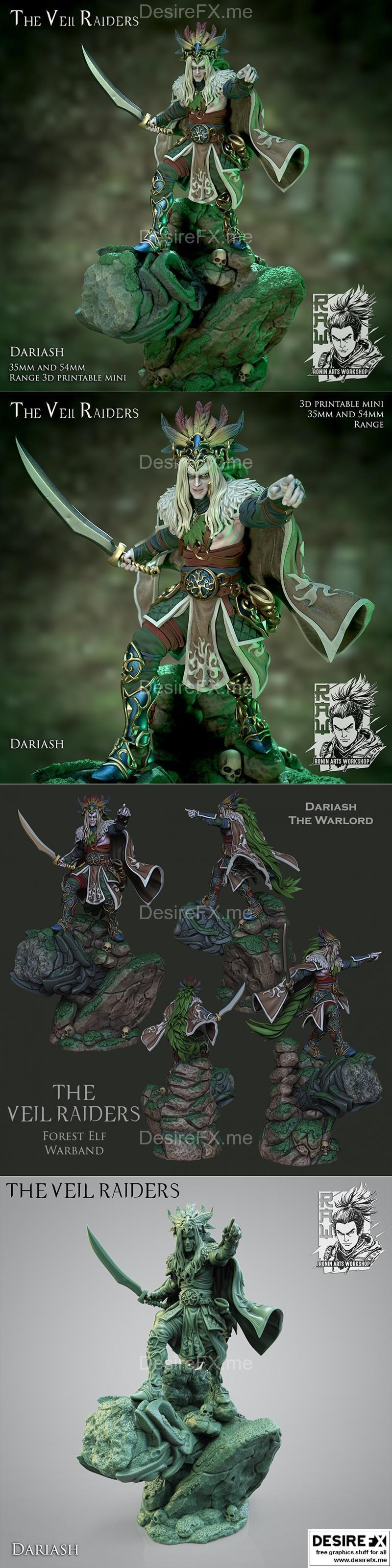 Dariash森林精灵战酋3D打印模型|Ronin Arts Workshop – Dariash – Forest Elf Warlord – 3D Print Model STL