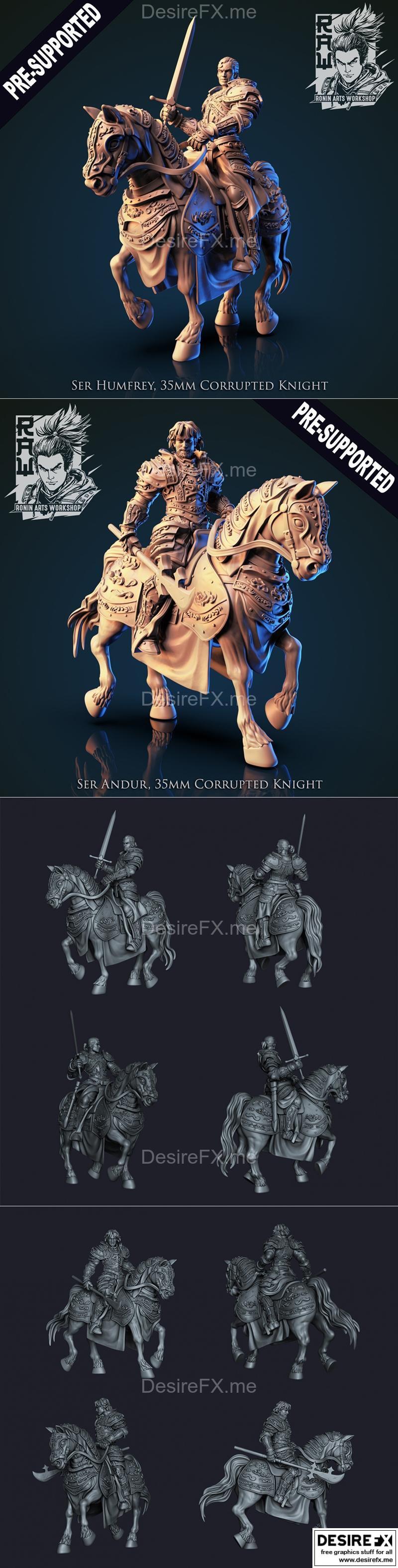 动作与站立姿态模型：瑟·安杜尔与瑟·赫姆弗里——被腐蚀的骑士 3D打印模型|ActionPose @hehestl Dumariel – Action and Idle pose hero – Ser Andur and Ser Humfrey – Corrupted Knight – 3D Print Model STL