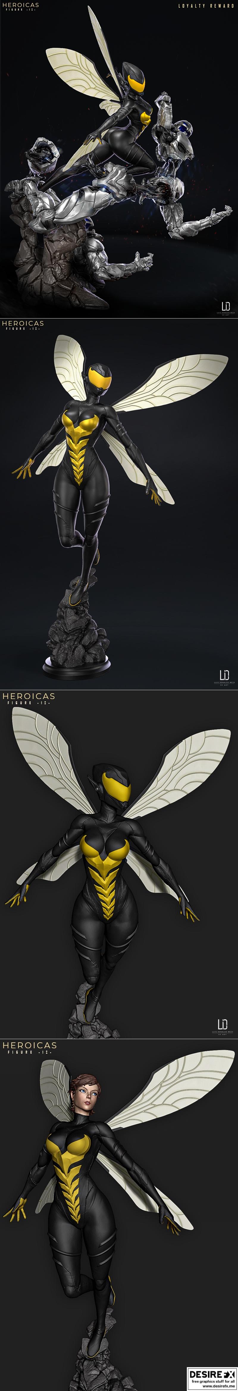英雄级作品12 - 蜜蜂角色 - 3D打印模型|Heroicas – Figure 12 – Wasp – 3D Print Model STL