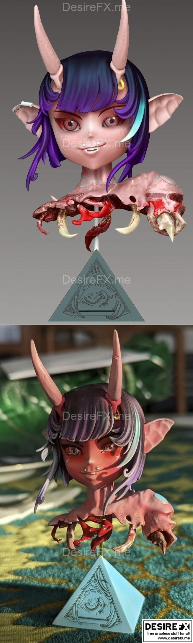 Pikitty 3D打印模型|Oni Girl Bust – Pikitty – 3D Print Model STL