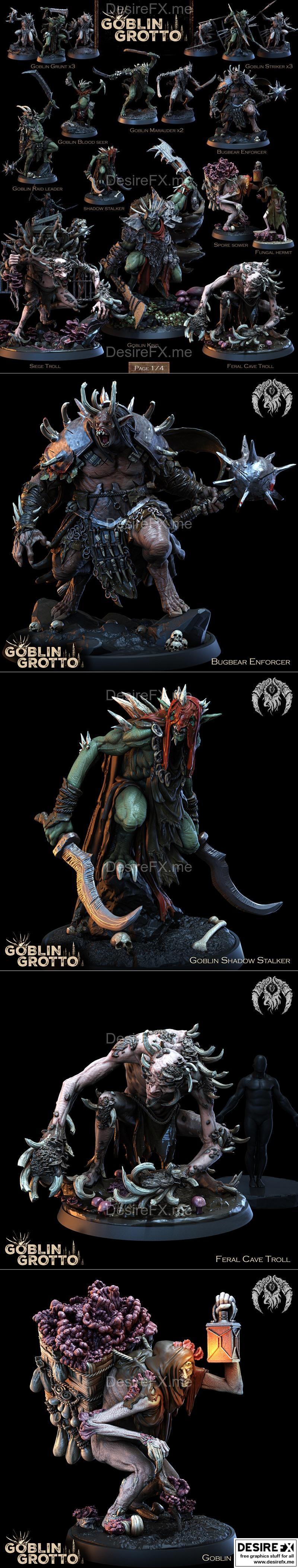 最佳生物迷你模型——地穴精灵 地下洞穴3D打印模型|Bestiarum Miniatures – Goblin Grotto June 2023 – 3D Print Model STL