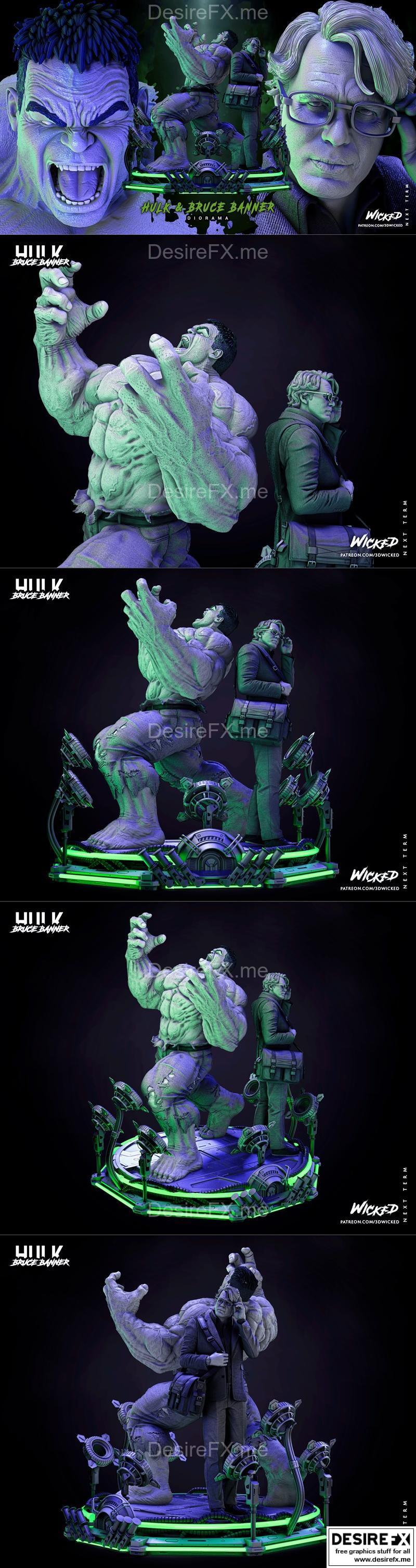 Diorama基地：浩克与布鲁斯·班纳 3D打印模型|WICKED – Diorama Base Hulk and Bruce Banner – 3D Print Model STL