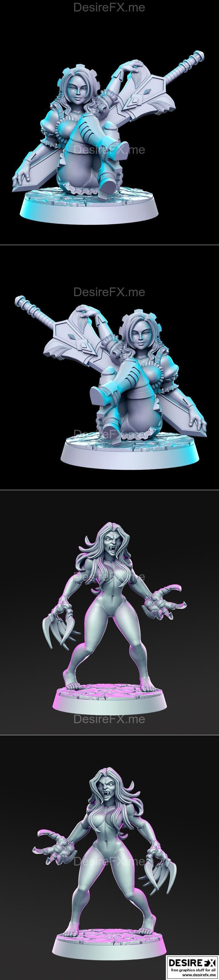 Verana与Shareena 3D打印模型|Verana – Female Vampire and Shareena – Maid Guard – 3D Print Model STL