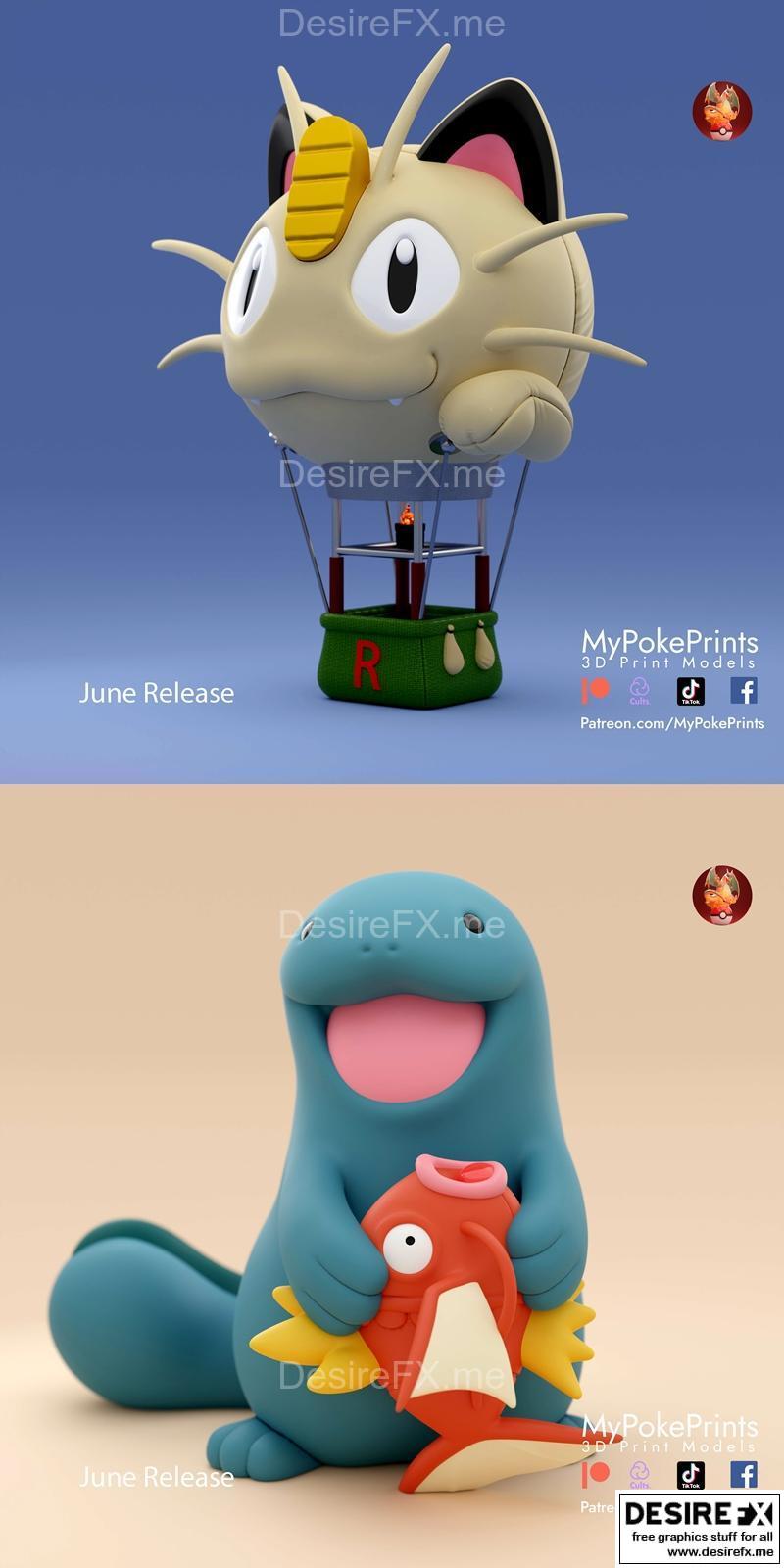 3D打印模型：水之巨兽与小鱼人——《宝可梦》quagsire与magikarp联动设计|Quagsire and Magikarp and Team rocket balloon – 3D Print Model STL