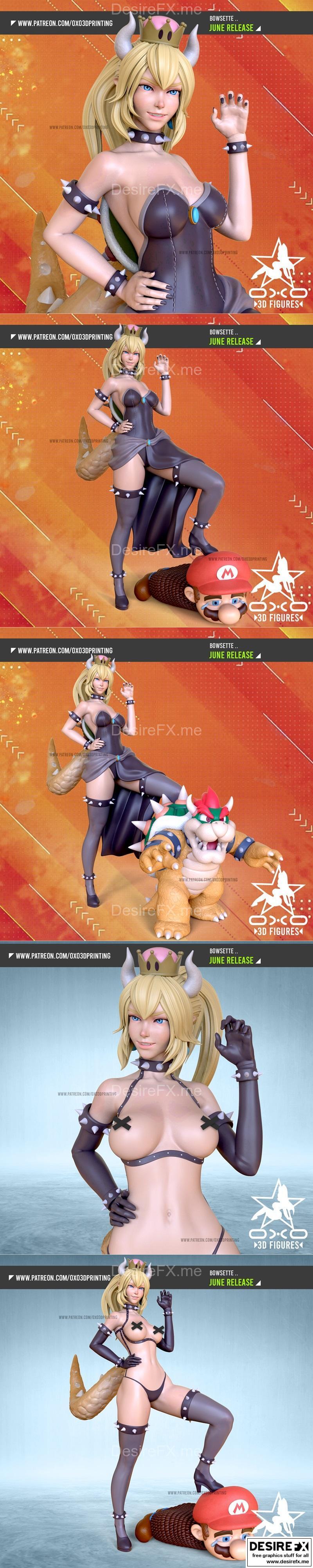 3D打印模型：玛丽奥与库巴的斗篷少女造型|OXO3D – Bowsette with Mario and Bowser – Mario – 3D Print Model STL
