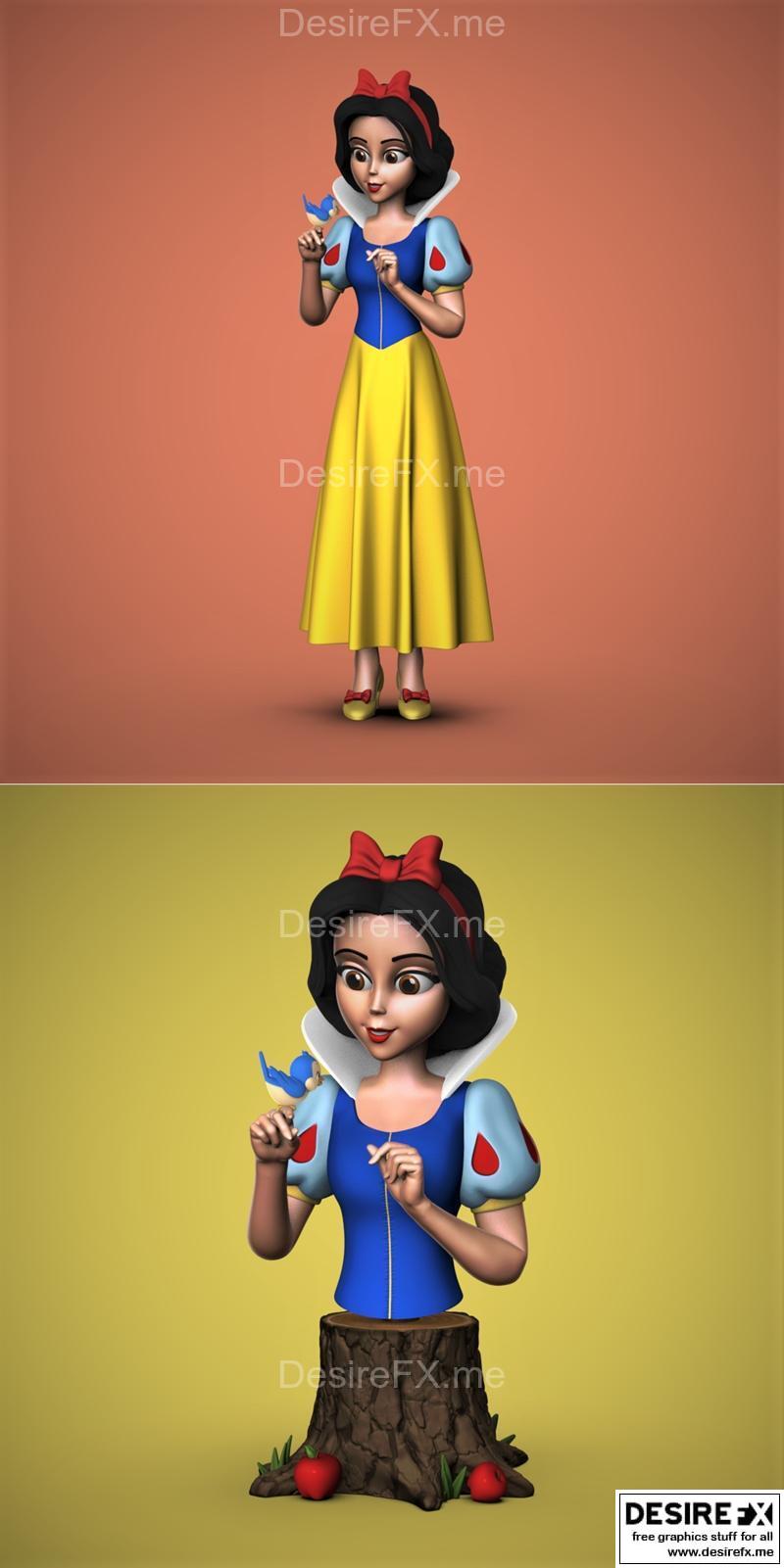 白雪公主与玫瑰花——3D打印模型|Snow White and Bust – 3D Print Model STL