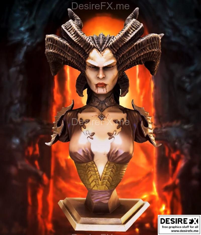 莉莉丝恶魔王3D打印模型|Lilith Diablo Bust – 3D Print Model STL