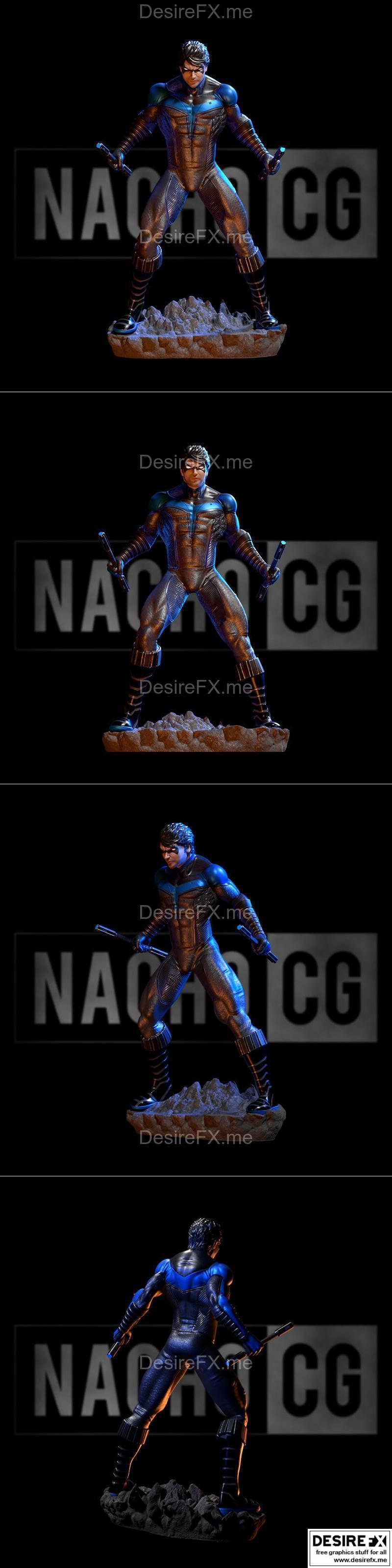 夜翼3D打印雕像模型|Fanart – Nightwing – Statue and Bust Standalone Version – 3D Print Model STL
