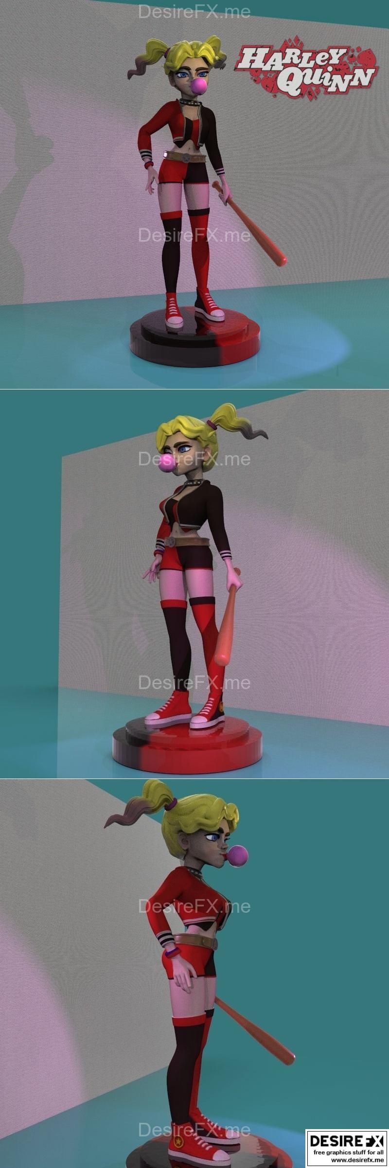 哈莉·奎因与蝙蝠侠 3D打印模型|Harley Quinn with bat – 3D Print Model STL