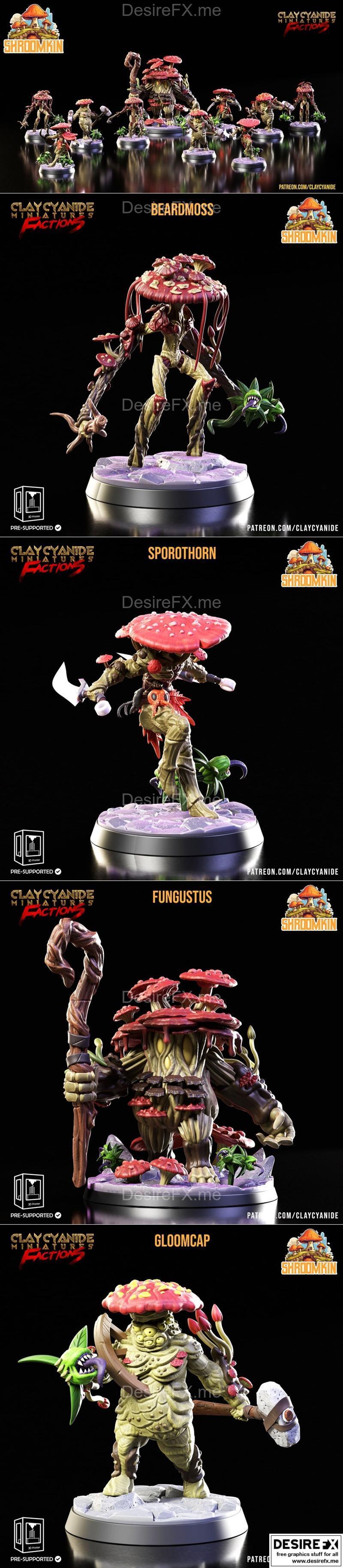 泥灰小模型——蘑菇精灵3D打印模型|Clay Cyanide Miniatures – Shroomkin – 3D Print Model STL
