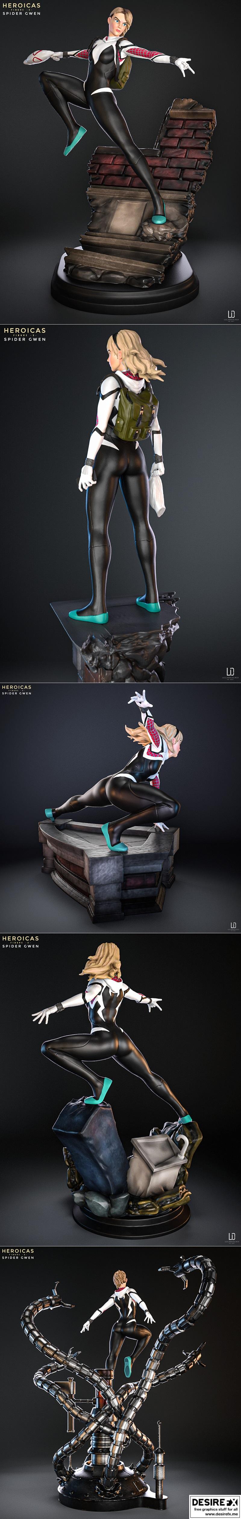 英雄级——蛛形女3D打印模型|Heroicas – Figure 3 – Spider Gwen – 3D Print Model STL