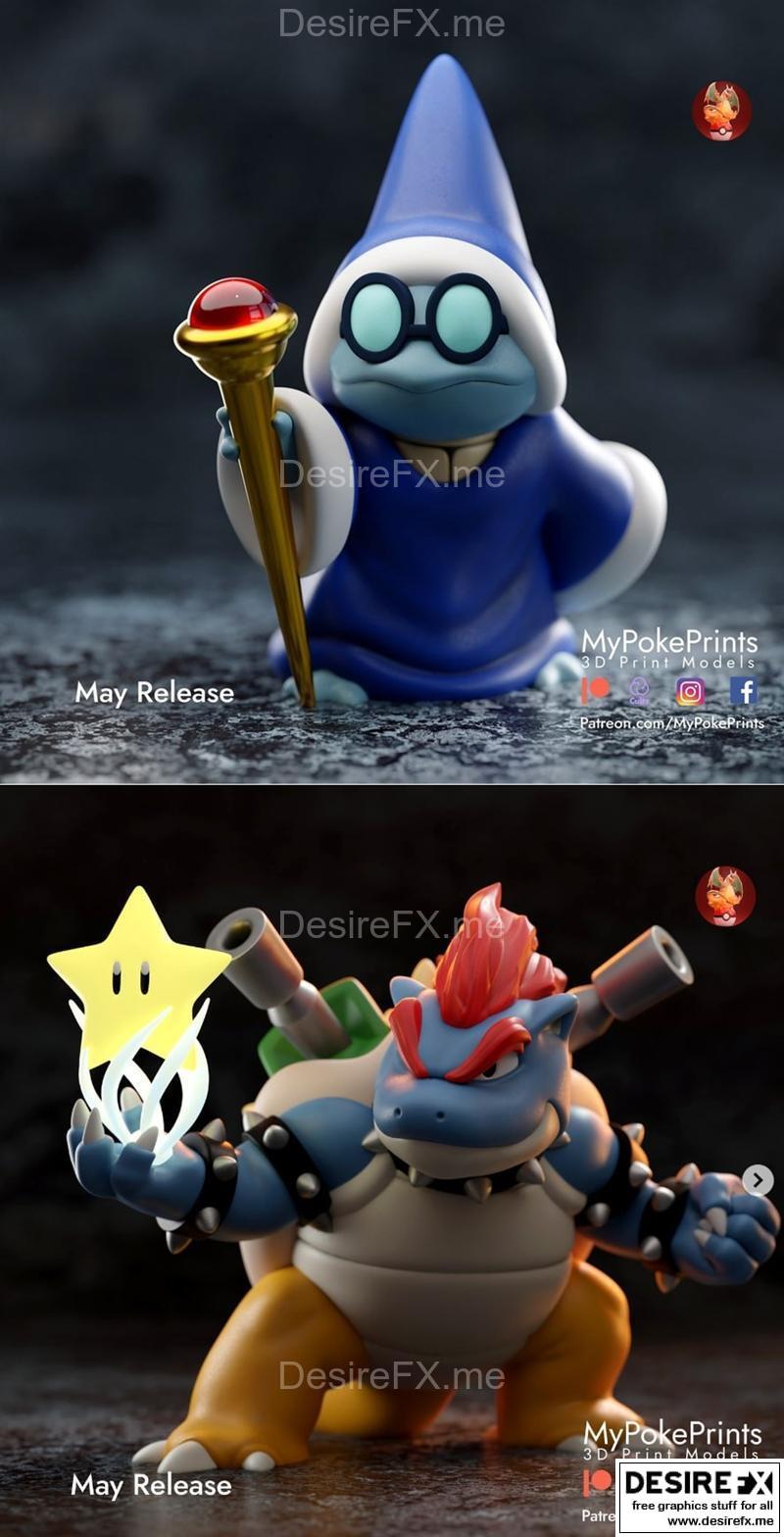 火龙与喷水小精灵的3D打印模型|Bowser Blastoise and Mage squirtle – 3D Print Model STL