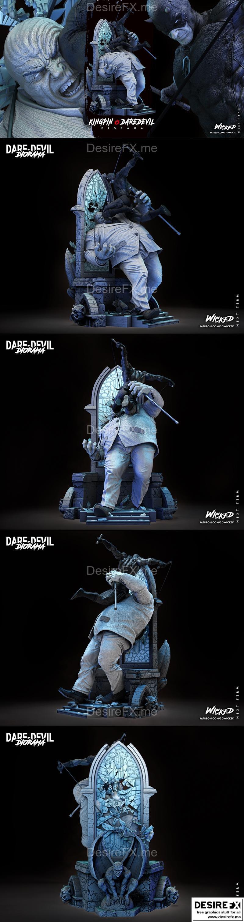 Diorama 3D打印模型：疯狂的恶棍与国王之爪|WICKED – Diorama Daredevil and Kingpin – 3D Print Model STL