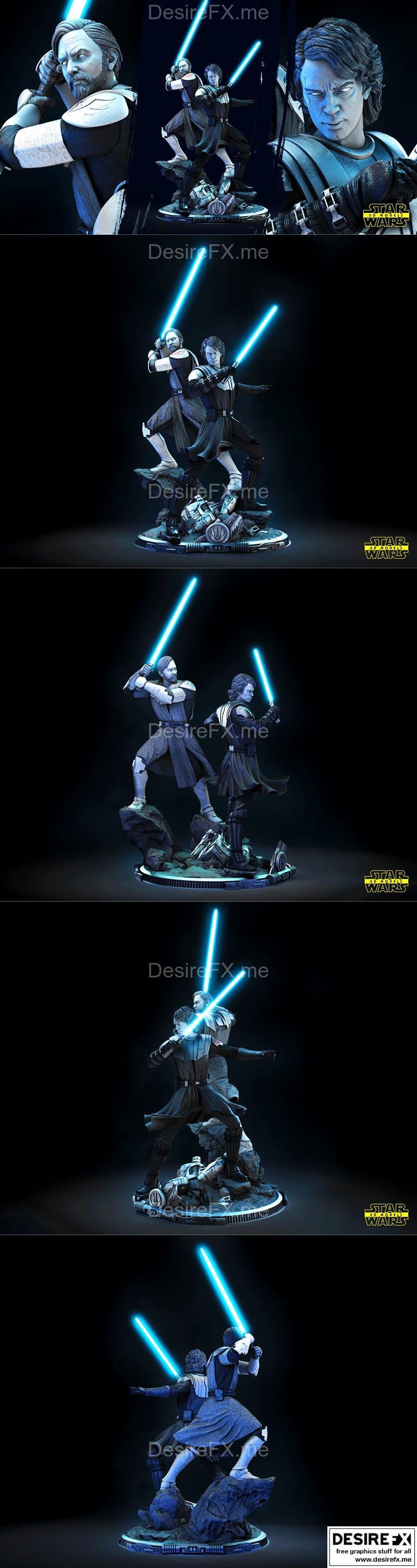 星球大战 安纳金与欧比旺 3D打印模型|Star Wars – Anakin and Obi Wan Diorama – 3D Print Model STL
