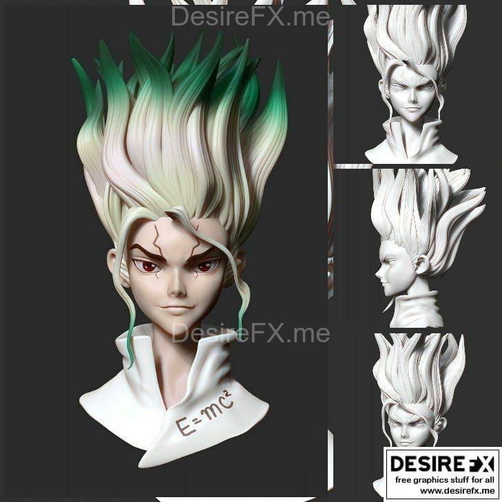 石中贤者Senku 3D打印模型|Dr.Stone Senku bust – 3D Print Model STL