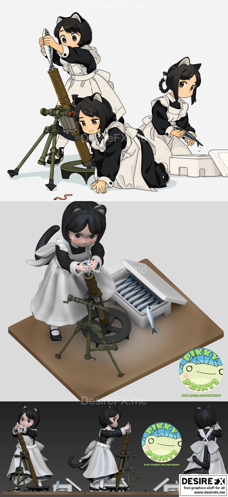 猫娘炮弹 3D打印模型|Cat Maid Mortar – 3D Print Model STL