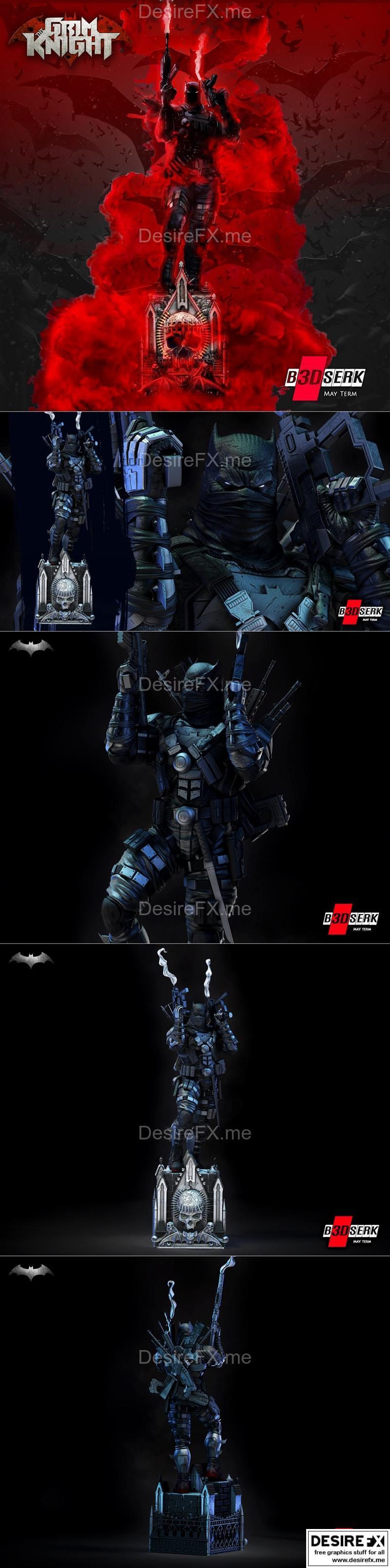 B3DSERK - 暗影骑士雕像 - 3D打印模型|B3DSERK – Grim Knight Statue – 3D Print Model STL