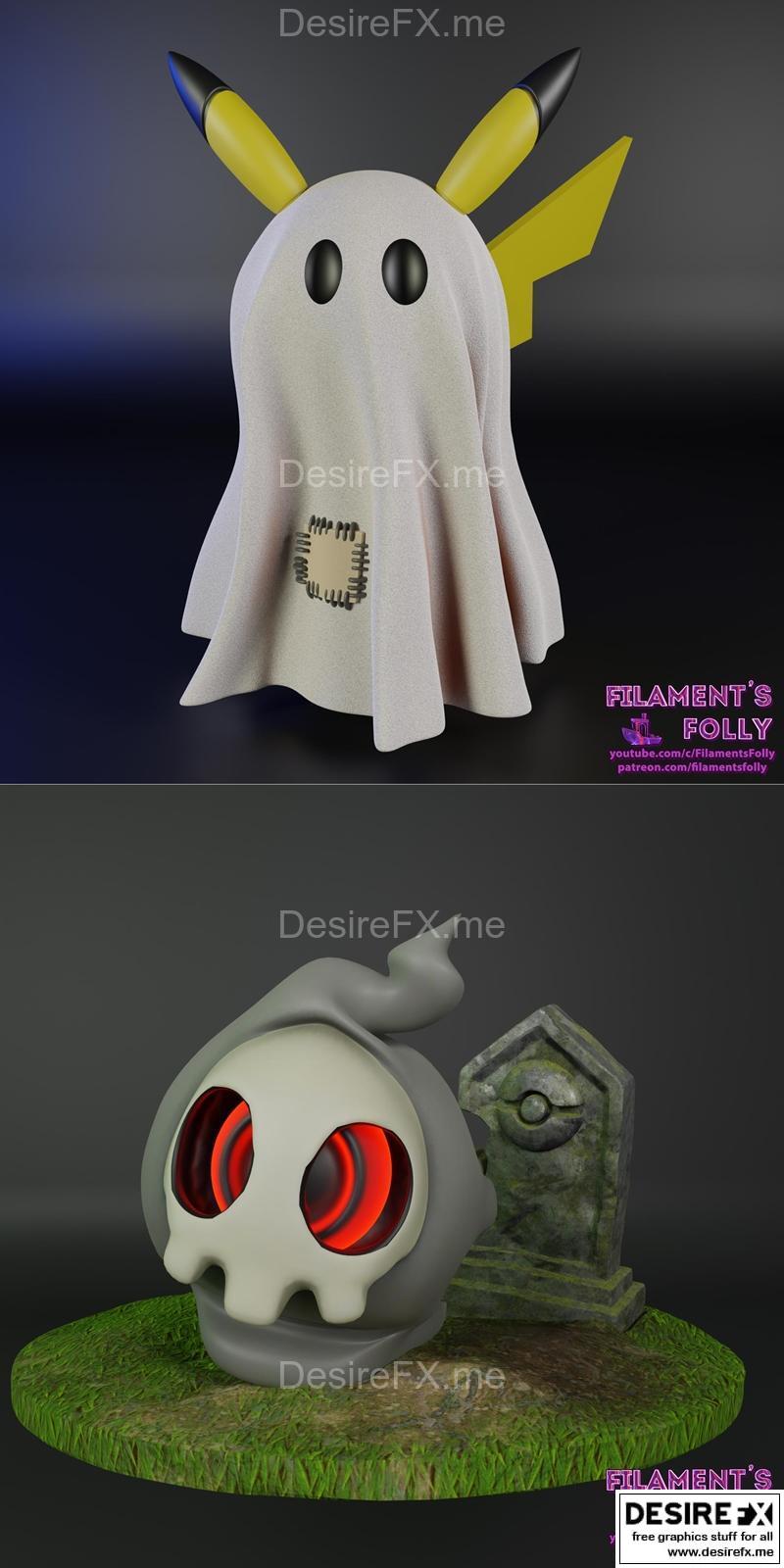 幽灵皮卡丘与暗夜傀儡3D打印模型|Ghost Pikachu and Duskull Disc – 3D Print Model STL