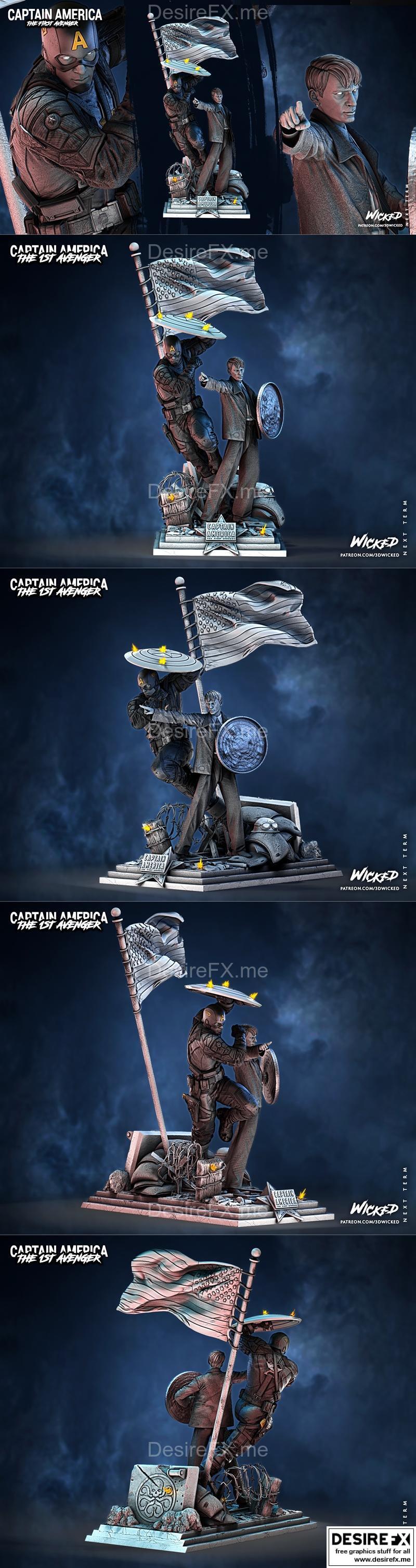 美国队长与钢铁侠3D打印模型|WICKED – Diorama Steve Rogers and Captain America Statues – 3D Print Model STL