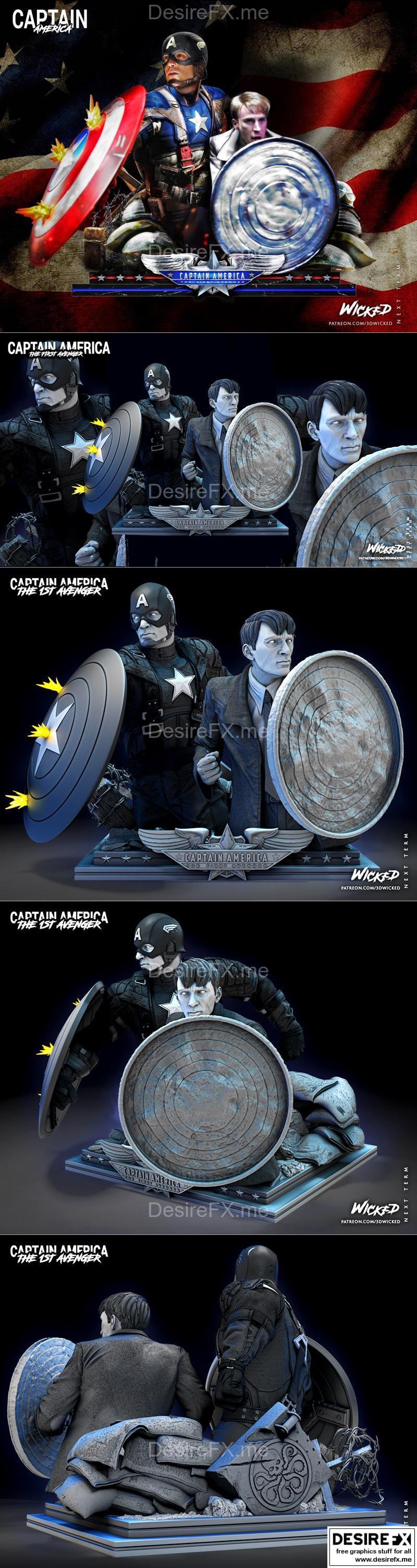 美国队长与钢铁侠3D打印模型|WICKED – Diorama Steve Rogers and Capitan America Bust – 3D Print Model STL