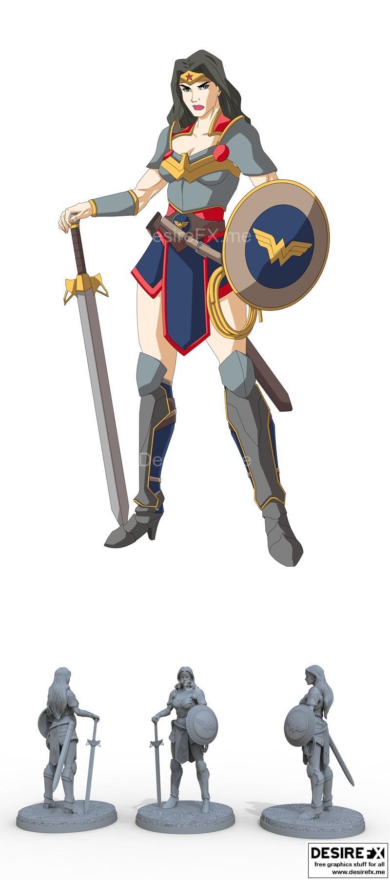 中世纪神奇女侠3D打印模型|Medieval Wonder Woman Statue – 3D Print Model STL