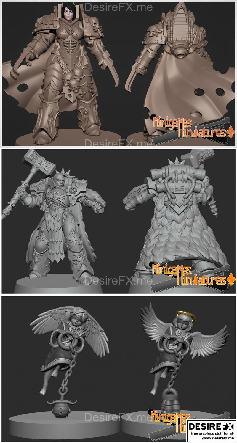 迷你游戏与神话角色3D打印模型：虚空与天使动漫小雕像|Minigames Miniatures – Curze Waifu Anime and Vulkan and Cherubs Anime Figurine – 3D Print Model STL