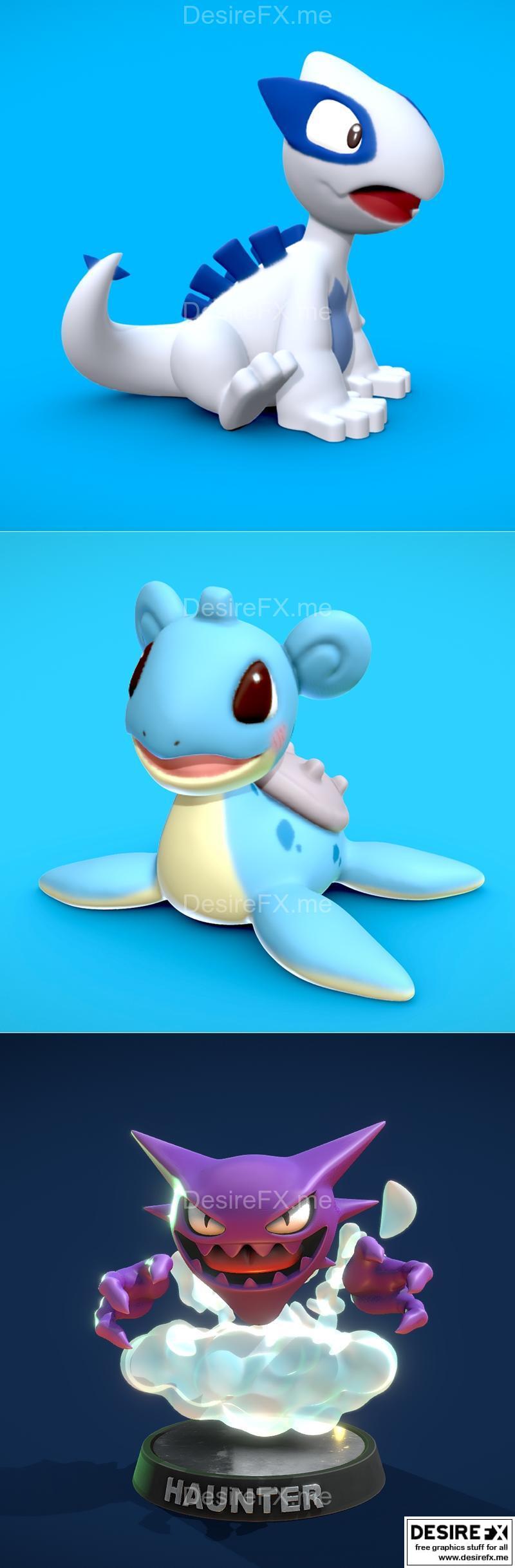 宝可梦3D打印模型：卢比安、拉普拉斯、哈特纳|Lugia and Lapras and Haunter Pokemon – 3D Print Model STL