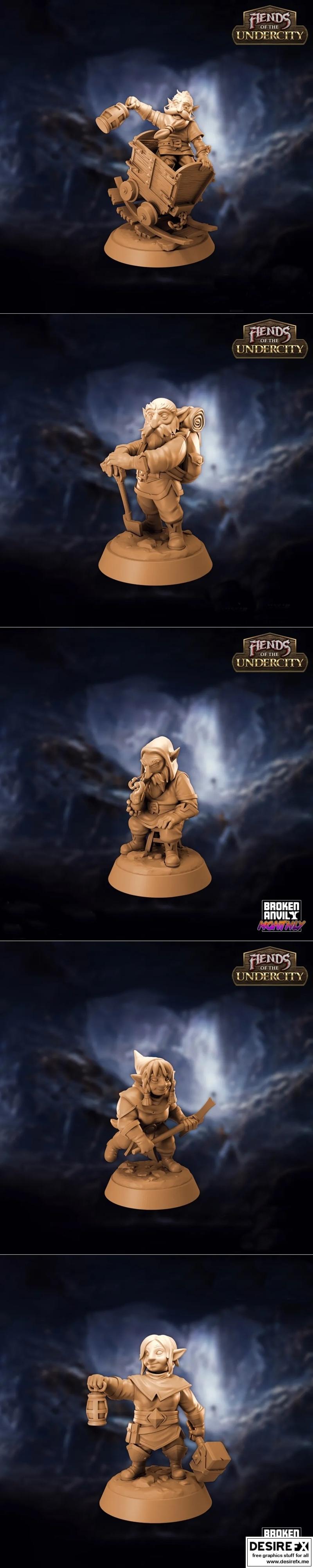 深地矮人包 3D打印模型|Broken Anvil Miniatures – Fiends of the Undercity – Deep Gnomes Pack – 3D Print Model STL