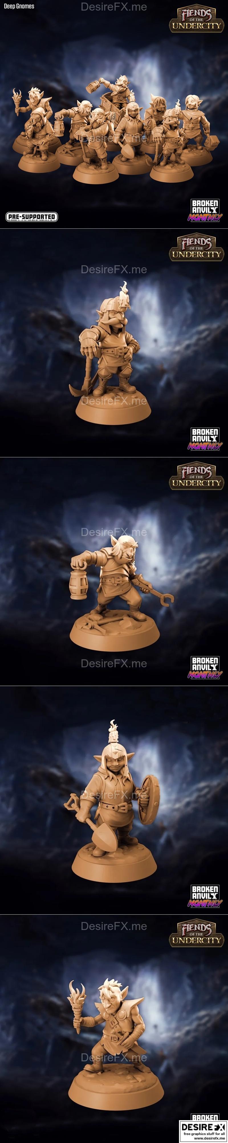 深地矮人包 3D打印模型|Broken Anvil Miniatures – Fiends of the Undercity – Deep Gnomes Pack – 3D Print Model STL