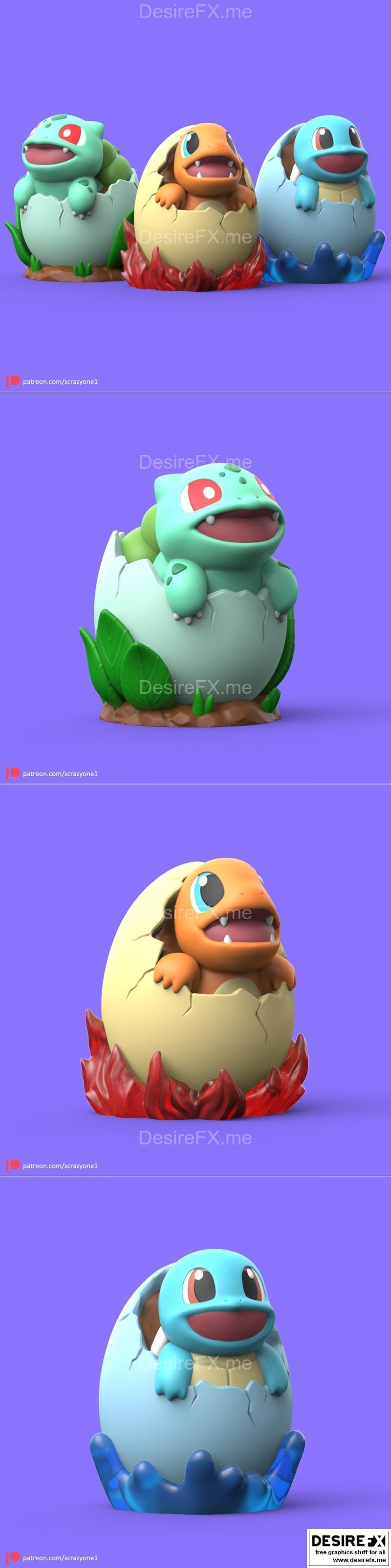 宝可梦-蛋仔日第三天-关都地区初始宝可梦-3D打印模型|Pokemon – Easter Day 3 Kanto Starters – 3D Print Model STL