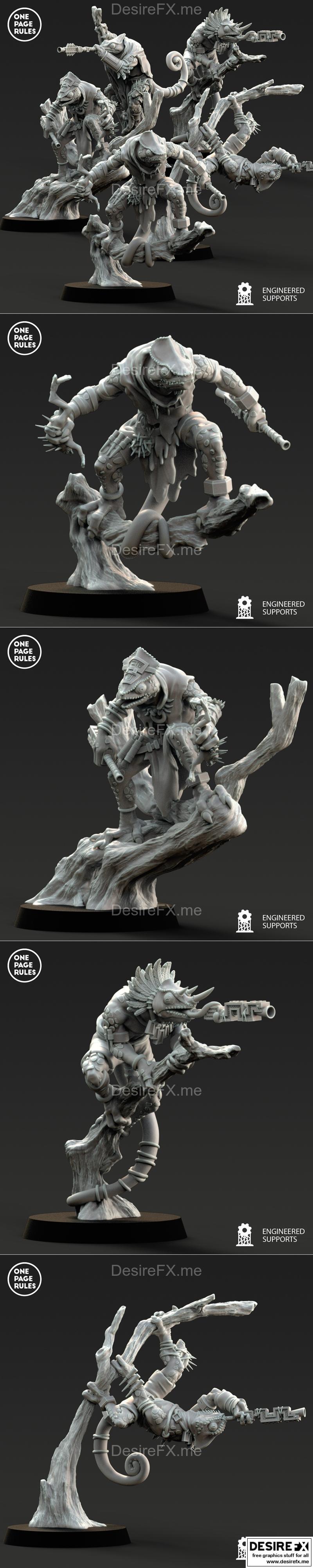 一页规则——蜥蜴人——变色龙——3D打印模型|One Page Rules – Saurians – Chameleons – 3D Print Model STL