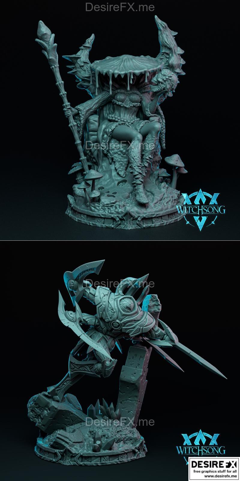 巫师之歌迷你模型——菌类女王与战争军团构造体|Witchsong Miniatures – Fungal Queen and Warhorde Construct – 3D Print Model STL